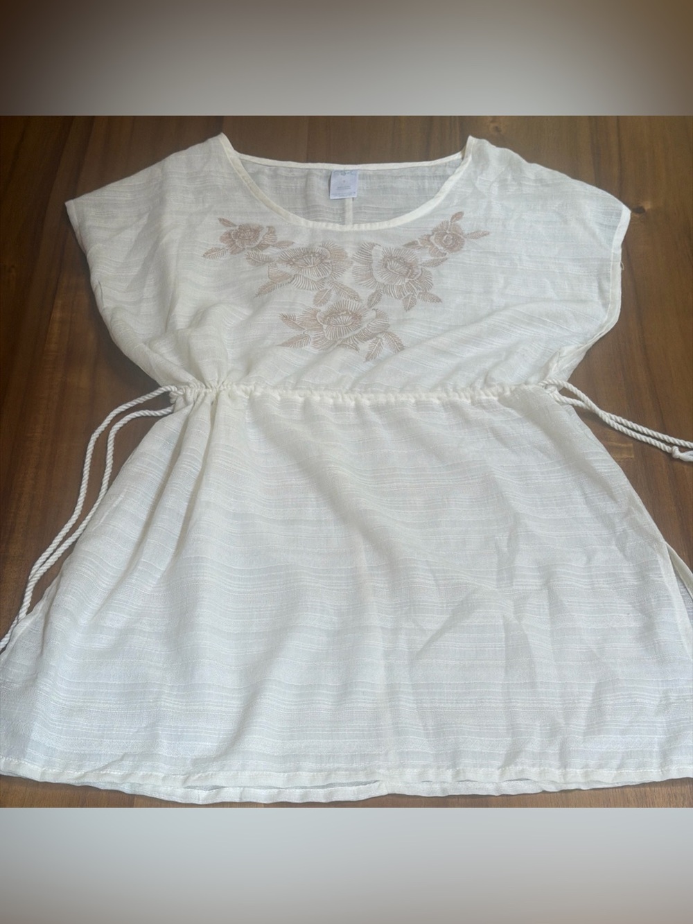 Kona Sol Ivory Floral Embroidered Swimsuit Cover-Up Dress Size Small Sheer